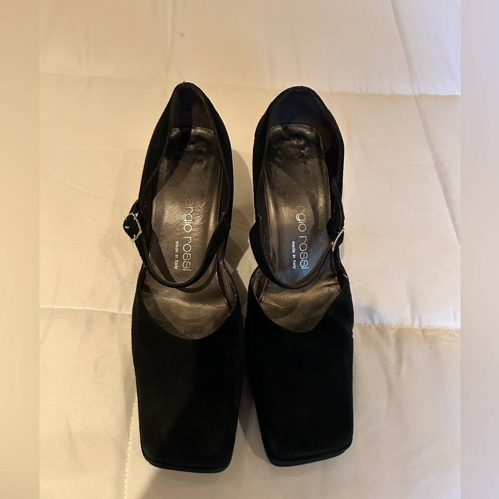 Sergio Rossi Black Suede Vintage Mary Jane Platform Shoes Size 37.5